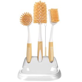 Dish Brush Set of 5 with Convenient Holder Bottle Water Brush Dish Scrub Brush Scrubber Brush and Straw Brush Kitchen Scrub Brushes Non Slip Long Hand