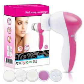 5 In 1 Deep Clean Electric Facial Cleaner Face Skin Care Brush Massager - Pink