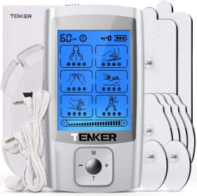 TENKER EMS TENS Unit with 8 Electrode Pads;  Rechargeable Muscle Stimulator Pain Reliever for Muscle Stiffness - White