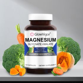 Magnesium Glycinate & Malate Complex w/Vitamin D3, 100% Chelated for Max Absorption, Vegetarian ‚Äì Bone Health, Nerves, Muscles, 120 Capsules, 60 Day