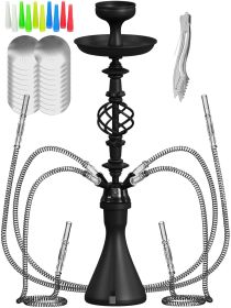 Hookah Set With Everything 4 Hose Black Hookah Set with 50x Foil Big Silicone Bowl 10x Tips 4x Mouthpiece 4x Hookah Hose Tongs - M. Rosenfeld