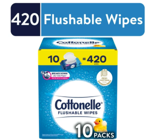 Cottonelle Fresh Care Flushable Wet Wipes, 10 Flip-Top Packs (420 Total Wipes) - Cottonelle