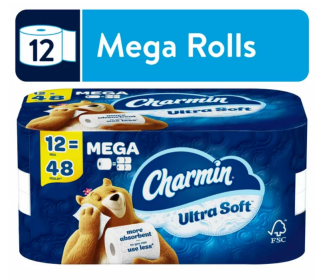 Charmin Ultra Soft Toilet Paper, 12 Mega Rolls - 2-ply, Ultra Soft, Septic Safe