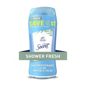 Secret Invisible Solid Antiperspirant and Deodorant, Shower Fresh, Twin Pack, 2.6 oz